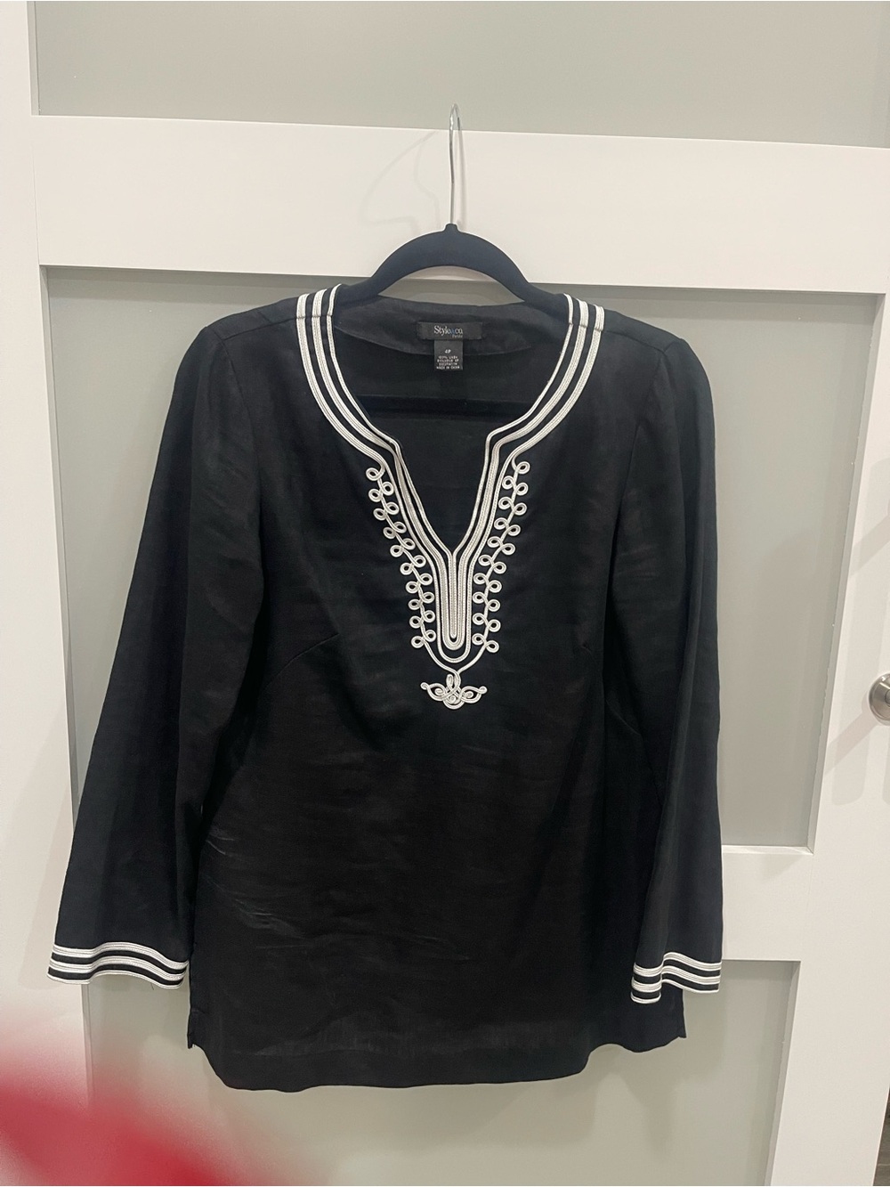 Style & Co. Black Tunic with White Embroidered V-Neck Trim